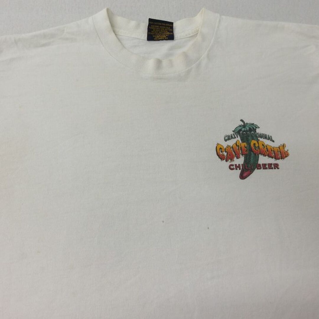 XL★古着 半袖 ビンテージ Tシャツ メンズ 90年代 90s ケーブルクリーク ビール 唐辛子 コットン クルーネック USA製 白 ホワイト 24apr19 中古 メンズのトップス(Tシャツ/カットソー(半袖/袖なし))の商品写真