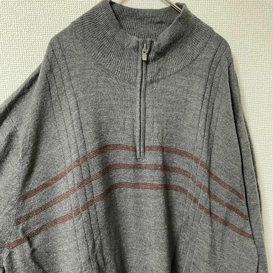 90s 古着 DOCKERS 長袖ニット ハーフジップ ボーダー XXL メンズのトップス(ニット/セーター)の商品写真