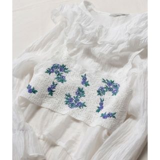 新品 かぎ針編み 花刺繍 レースビスチェ ベスト ホワイト Mサイズ Lサイズ(キャミソール)