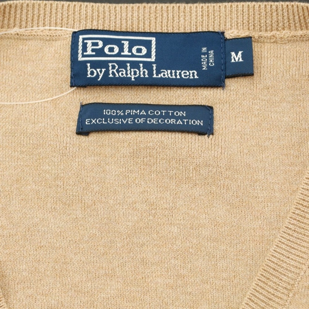 POLO RALPH LAUREN(ポロラルフローレン)の【中古】ポロ ラルフローレン Polo Ralph Lauren ハイゲージコットン Vネック ニットベスト ベージュ系【サイズM】【メンズ】 メンズのトップス(ベスト)の商品写真