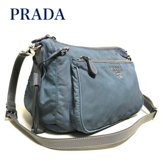 PRADA - PRADA プラダ テスート/レザー ショルダーバッグ  グレー