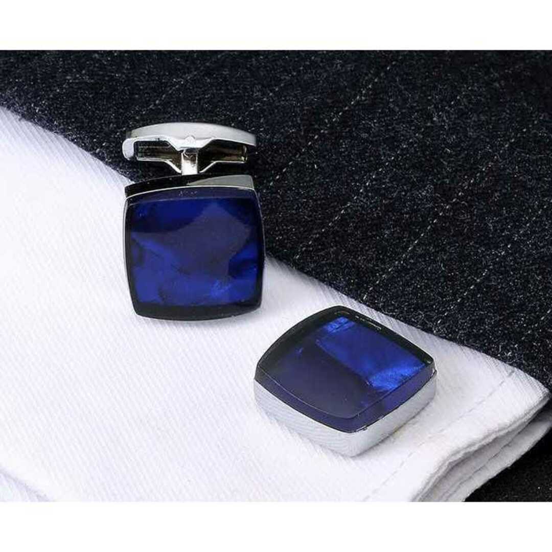 ブルー カフスボタン お洒落アイテム カフスリンクス タイピン ネクタイ メンズのファッション小物(カフリンクス)の商品写真