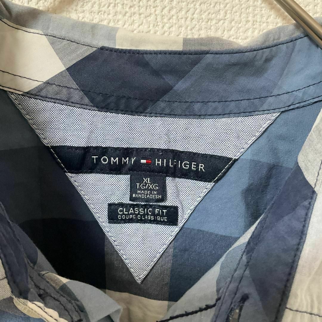 TOMMY HILFIGER(トミーヒルフィガー)の90s 古着 TOMMY HILFIGER シャツ XL チェック 胸ロゴ メンズのトップス(Tシャツ/カットソー(七分/長袖))の商品写真