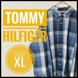 トミーヒルフィガー(TOMMY HILFIGER)の90s 古着 TOMMY HILFIGER シャツ XL チェック 胸ロゴ(Tシャツ/カットソー(七分/長袖))