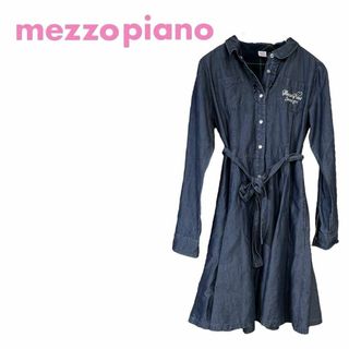 メゾピアノ(mezzo piano)のmezzo piano デニム　ワンピース　チェック　長袖　150(その他)