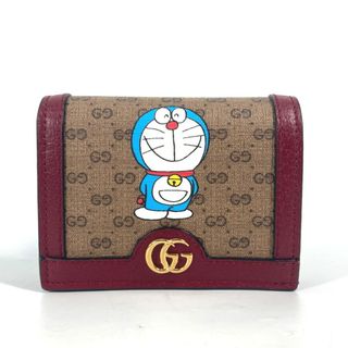 グッチ(Gucci)のグッチ GUCCI ドラえもん コラボ 647788 ミニGGスプリーム コンパクト ウォレット ミニ財布 2つ折り財布 GGスプリームキャンバス レッド×ブラウン 新品同様(財布)