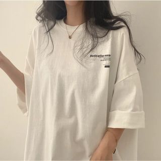 ホワイト　カジュアル　ストリート　韓国　オーバーサイズ　白　Tシャツ(Tシャツ(半袖/袖なし))