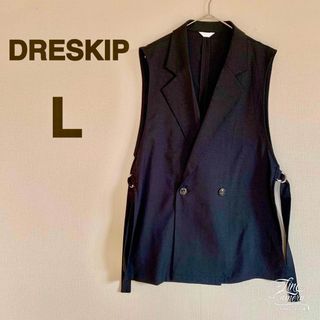 DRESKIP - ドレスキップL レディース ミドル丈 ベスト ジレ ブラック 黒 サイドベルト