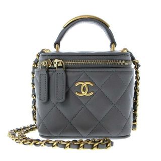 シャネル(CHANEL)のCHANEL(シャネル) バニティバッグ レディース美品  スモール ヴァニティーケース/マトラッセ グレー ミラー付き/チェーンショルダー/ゴールド金具 ラムスキン(その他)