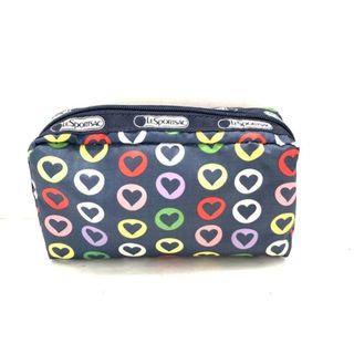 レスポートサック(LeSportsac)のLESPORTSAC(レスポートサック) ポーチ美品  - ダークネイビー×マルチ ドット柄/ハート レスポナイロン(ポーチ)