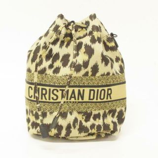 クリスチャンディオール(Christian Dior)のDIOR/ChristianDior(ディオール/クリスチャンディオール) ポーチ テクニカルファブリック トラベル ポーチ ベージュ×黒 豹柄/巾着型 ジャガード×レザー(ポーチ)