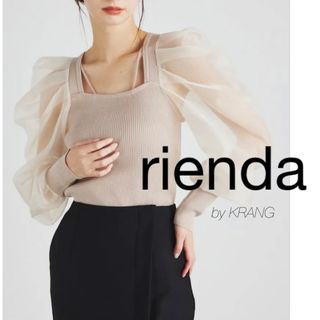 rienda  バックレース異素材コンビknit TOP 