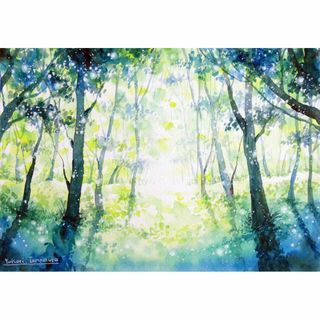 （原画）優しい緑の中で【水彩画】絵画 インテリアにおすすめ(絵画/タペストリー)