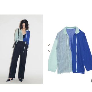 メゾンスペシャル(MAISON SPECIAL)のeenie♡BI-COLOR SHEER POLO KNIT TOP♡バイカラー(シャツ/ブラウス(長袖/七分))