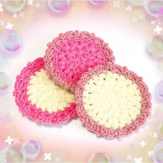 コースター　3枚組　ハンドメイド　ドイリー　手編み　アクリル　花　リフ編み　毛糸(キッチン小物)