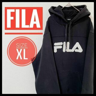 フィラ(FILA)の90s 古着 FILA プルオーバーパーカー XL でかロゴ ゆるだぼ 刺繍(パーカー)