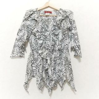 VIVIENNE TAM(ヴィヴィアンタム) 七分袖カットソー サイズ40 M レディース美品  - 白×黒 Vネック/フリル 綿、シルク