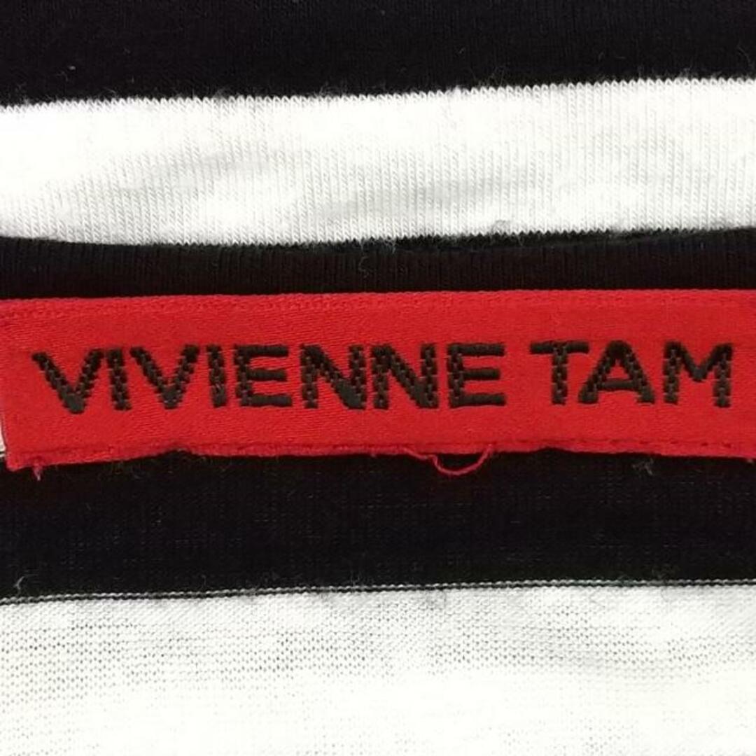 VIVIENNE TAM(ヴィヴィアンタム)のVIVIENNE TAM(ヴィヴィアンタム) 半袖カットソー サイズ0 XS レディース美品  - 黒×白 クルーネック/ボーダー/フラワー(花) レーヨン、ポリウレタン レディースのトップス(カットソー(半袖/袖なし))の商品写真