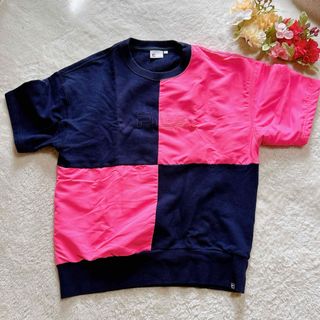 フィラ(FILA)のFILA メンズ 半袖トレーナー カットソー ロゴ   ピンク×ネイビー M(Tシャツ/カットソー(半袖/袖なし))