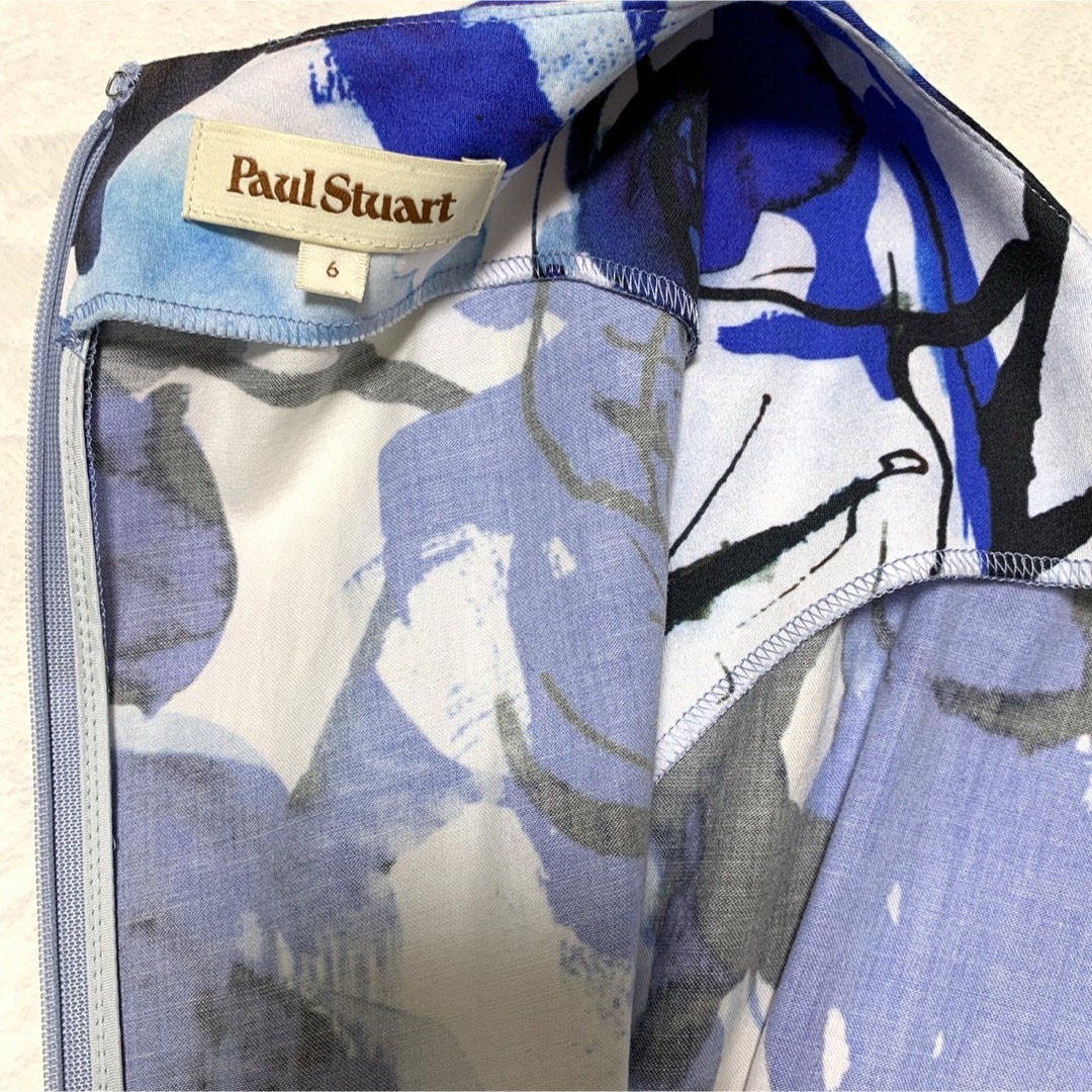 Paul Stuart(ポールスチュアート)の【美品】Paul Stuart ボタニカル ドレス ワンピース ブルー レディースのワンピース(ひざ丈ワンピース)の商品写真