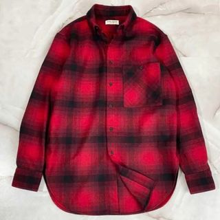 サンローラン(Saint Laurent)のA12119 21AW サンローラン オンブレチェックシャツ　赤黒　XS(シャツ)