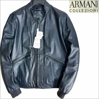 ARMANI COLLEZIONI - J6447 新品 アルマーニコレッツォーニ ラムレザーブルゾン ネイビー 50