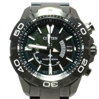 CITIZEN(シチズン) 腕時計美品  PROMASTER MARINE(プロマスター マリーン) H112-A106R01 / AS7146-58W メンズ 電波/LIGHT in BLACK 2022 GREEN EDITTON/スーパーチタニウム/クロノグラフ/エコドライブ/逆回転防止ベゼル/600本限定 グリーン