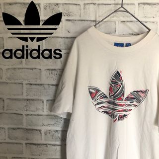 オリジナルス(Originals（adidas）)のadidas⭐️ビッグトレファイルロゴ Tシャツ XL ホワイト リボン柄(Tシャツ/カットソー(半袖/袖なし))