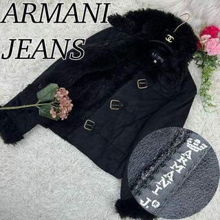 アルマーニジーンズ(ARMANI JEANS)のアルマーニジーンズ レディース ファーコート ムートンコート ブラック L 44(毛皮/ファーコート)