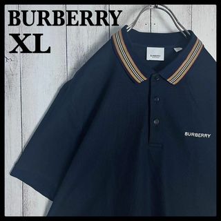 BURBERRY - 【希少XLサイズ】バーバリー☆ワンポイント刺繍ロゴ入り半袖ポロシャツ 襟切り替え