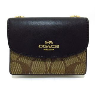 コーチ(COACH)のCOACH(コーチ) 小物入れ美品  シグネチャー柄 C5577 カーキ×黒 PVC(塩化ビニール)×レザー(その他)