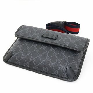 グッチ(Gucci)のグッチ GUCCI GGスプリーム ベルトバッグ ブラック/グレー ウェブストライプ 598113 Sランク【中古】(ウエストポーチ)