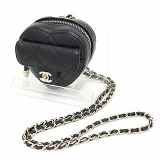 シャネル(CHANEL)のシャネル ハートシェイプ チェーン コインケース ラムスキン ブラック マトラッセ AP2783 ポーチ Sランク【中古】(財布)