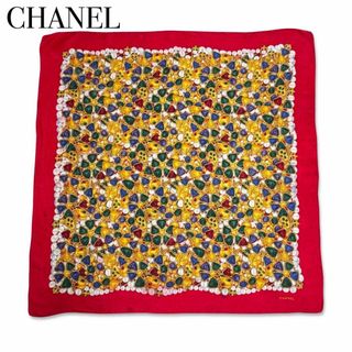 シャネル(CHANEL)のシャネル ココマーク シルク100% 大判 スカーフ ストール ショール レッド(バンダナ/スカーフ)