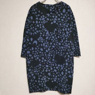 マリメッコ(marimekko)のmarimekko Lupiini 総柄 コットン ドレス ワンピース ネイビー ブルー レディース マリメッコ【中古】4-0407M∞(その他)