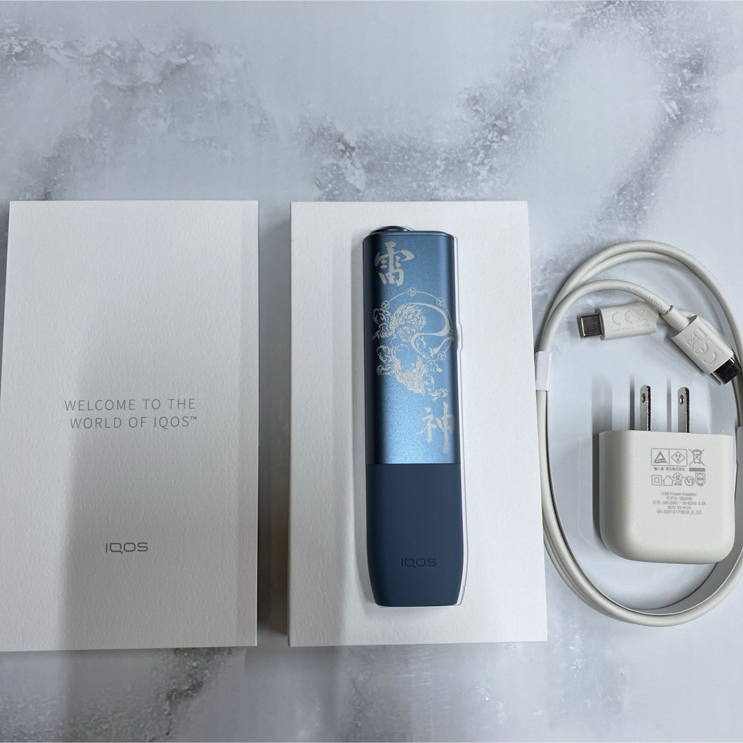 IQOS(アイコス)のiQOS ILUMA ONE イルマワン レーザー加工 雷神 風神 和彫り 青 メンズのファッション小物(タバコグッズ)の商品写真