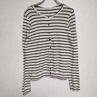 プチバトー(PETIT BATEAU)のPETIT BATEAU ボーダー コットン M カーディガン ホワイト ネイビー レディース プチバトー【中古】4-0407M∞(カーディガン)