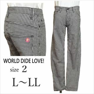 ワールドワイドラブ(WORLD WIDE LOVE!)の〈ワールドワイドラブ〉黒アイボリーギンガムチェック柄パンツ 2 L～LL位(その他)