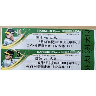 阪神vs広島　5/6 ライト外野指定席ペア(野球)