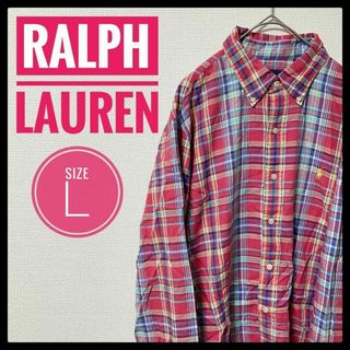 ラルフローレン(Ralph Lauren)の90s 古着 Ralph Lauren BDシャツ L チェック 刺繍ロゴ(Tシャツ/カットソー(七分/長袖))