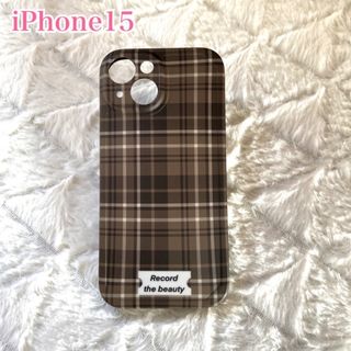 【残りわずか】iPhone15 カバー ケース チェック 茶色 ソフトケース(モバイルケース/カバー)