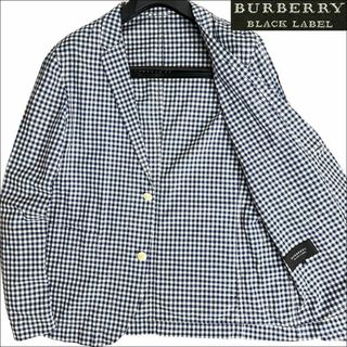 バーバリーブラックレーベル(BURBERRY BLACK LABEL)のJ6049美品 バーバリーブラックレーベル チェック柄アンコンジャケット 紺 L(テーラードジャケット)