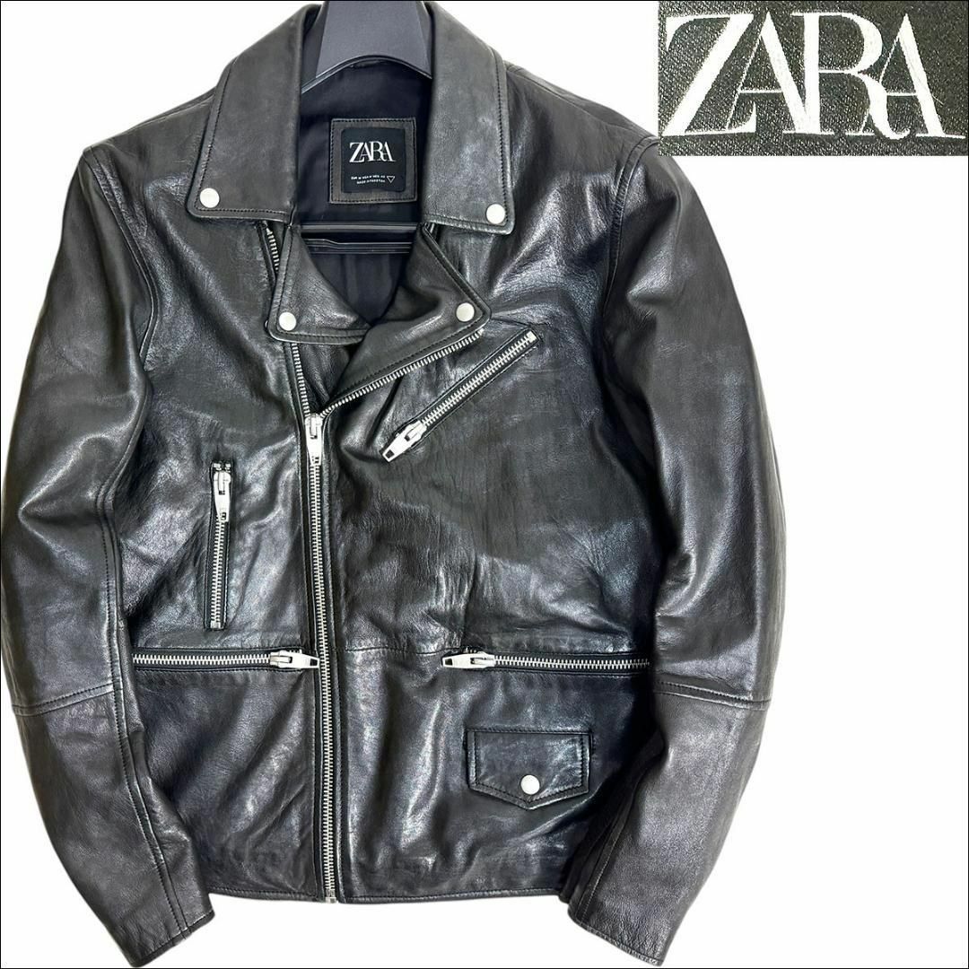 ZARA(ザラ)のJ6238 美品 ザラマン ラムレザーダブルライダースジャケット ブラック M メンズのジャケット/アウター(レザージャケット)の商品写真