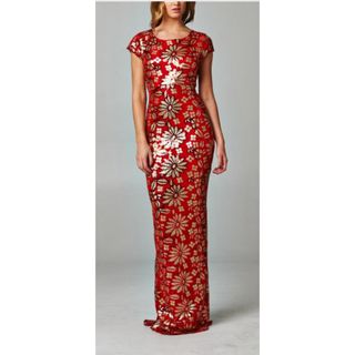 タダシショウジ(TADASHI SHOJI)の新品 USAロングドレス  YY RED  M(ロングワンピース/マキシワンピース)