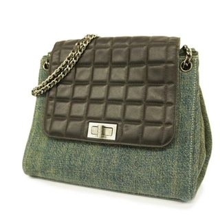 シャネル(CHANEL)の【4hc3204】シャネル ショルダーバッグ/チョコバー/2.55/チェーンショルダー/ラムスキン/デニム/ブラック/ブルー/シルバー金具 【中古】 レディース(ショルダーバッグ)