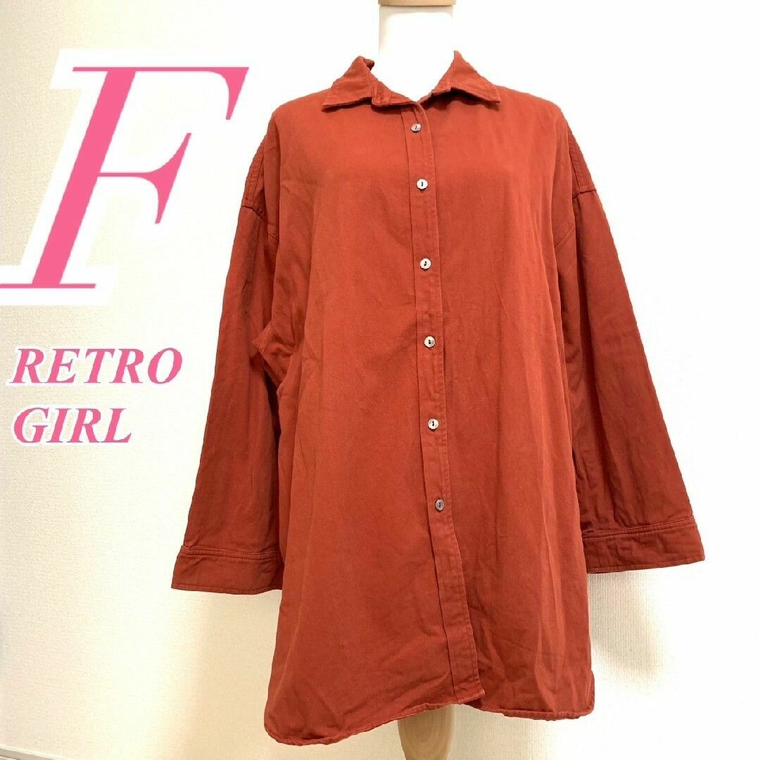 RETRO GIRL(レトロガール)のレトロガール　長袖シャツ　F　レッド　カラーシャツ　カジュアル　綿100% レディースのトップス(シャツ/ブラウス(長袖/七分))の商品写真