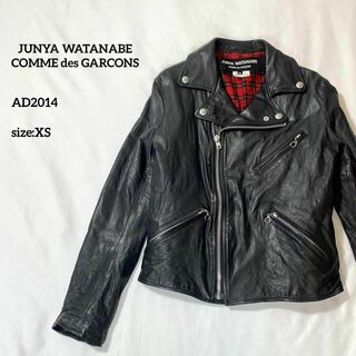 ジュンヤワタナベコムデギャルソン(JUNYA WATANABE COMME des GARCONS)のジュンヤワタナベコムデギャルソン　ダブルレザーライダースJK 黒XS チェック(ライダースジャケット)