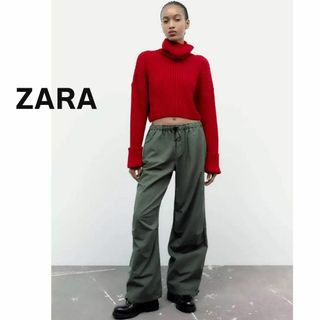 ザラ(ZARA)のZARA　ザラ　ワーク　パンツ　パラシュート　ストレート　　グレー　美脚　脚長(ワークパンツ/カーゴパンツ)