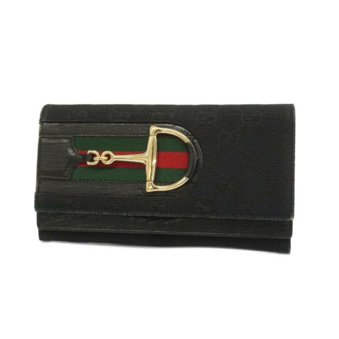 Gucci(グッチ)の【4hc3385】グッチ 長財布/GGキャンバス/シェリーライン/ホースビット/154257/キャンバス/レザー/ブラック/ゴールド金具 【中古】 レディース レディースのファッション小物(財布)の商品写真