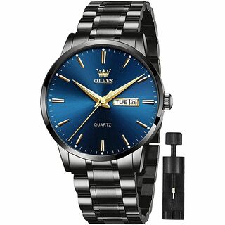 色:ブラック＆ブルー-6898OLEVS 腕時計 メンズ かっこいい 薄型 (その他)